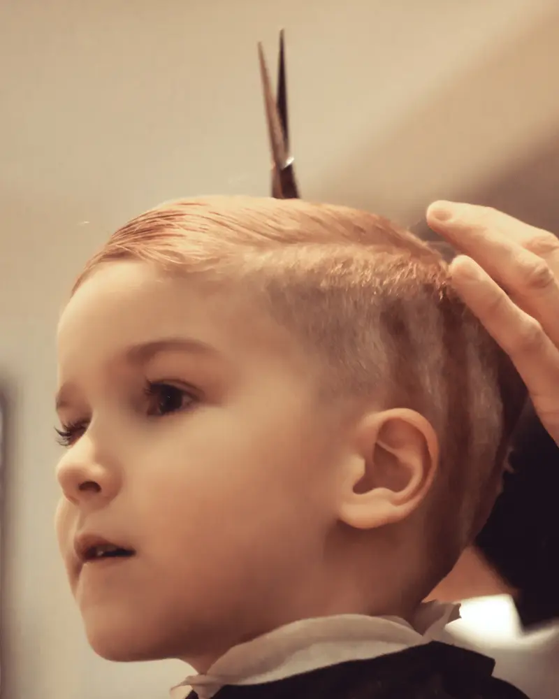 Close up of a perfectly styled kids haircut at Nathaniel's Barber Shop