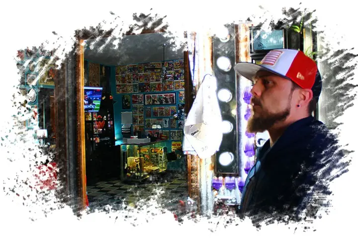 Artistic interior of Nathaniel's Barber Shop in Sioux Falls SD